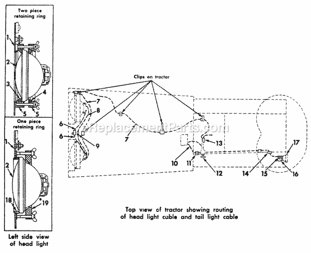Electric Lighting Diagram and Parts List for 70  Cub Cadet Lawn Tractor